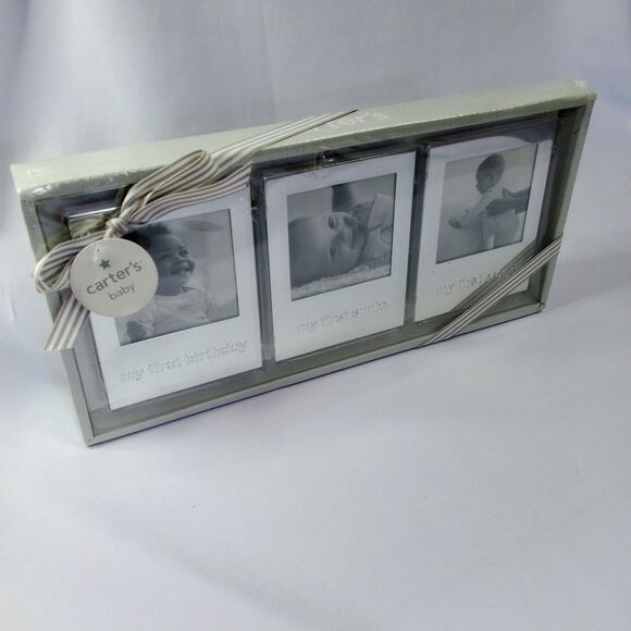 Carter's 3 pc Baby's First Photo Frame Gift Set Nursery Silver 2.5 x 2.5 NWT - Picture 4 of 6
